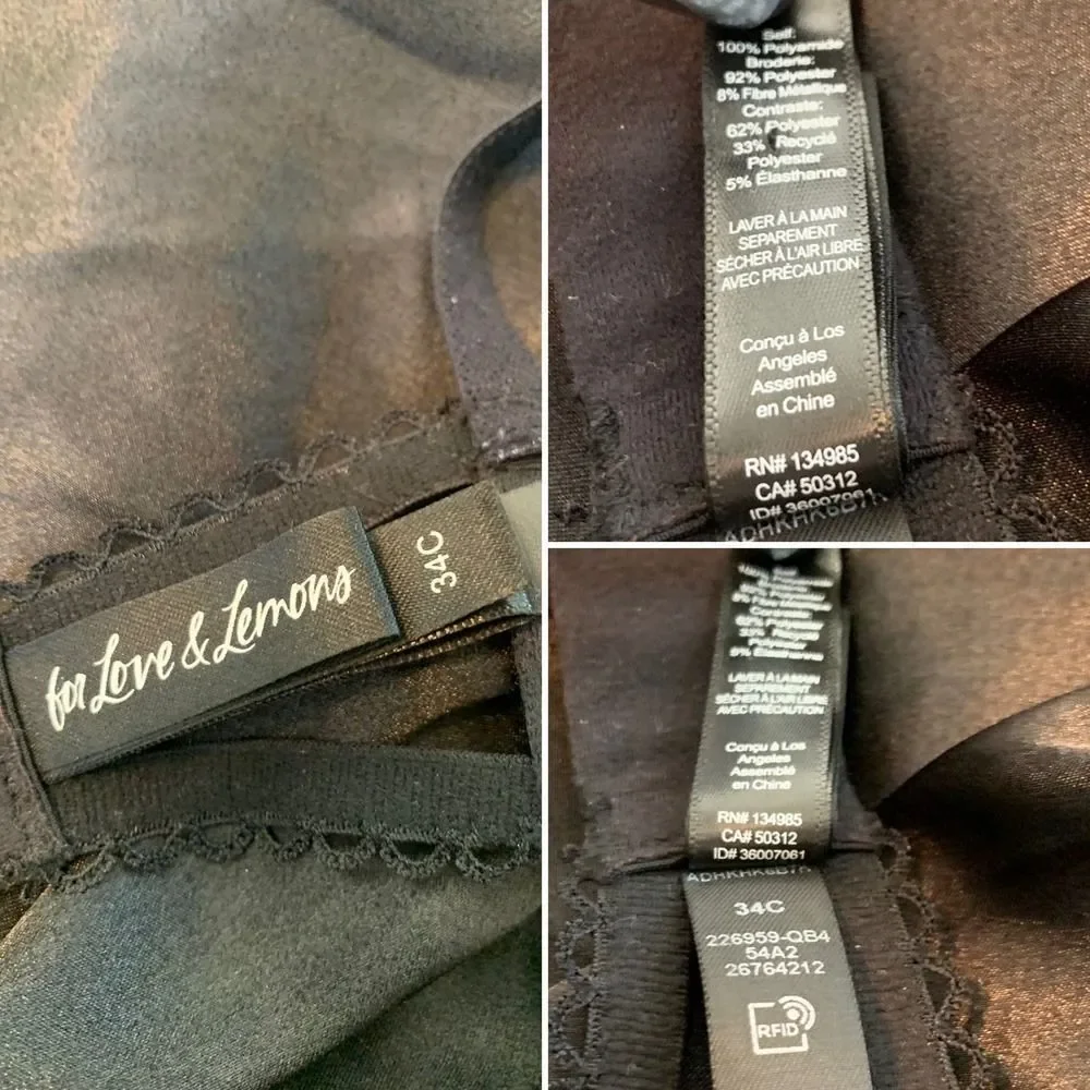 For Love & Lemons Caprice Underwire Embroidered Lace Bra Black Size 34C - Picture 10 of 12